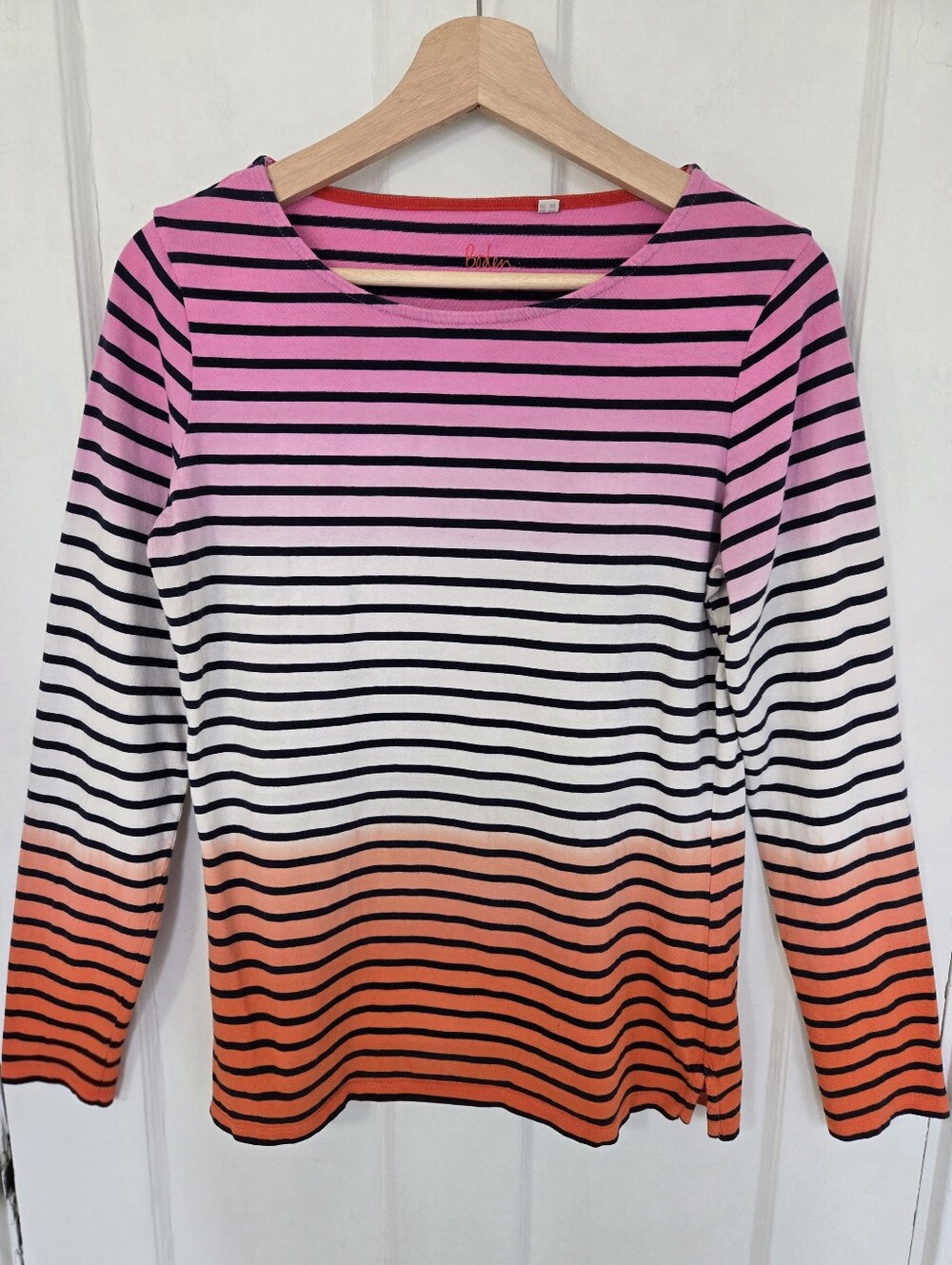 Boden Womens Stripes Ahead Of The Rest Longsleeve Tee Size M Preppy Pink Coastal